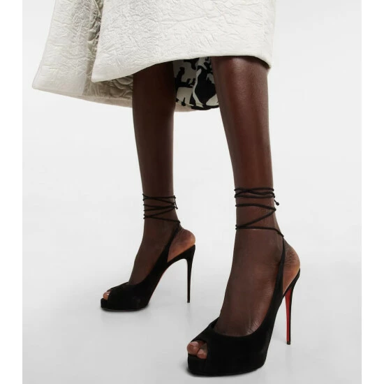 Christian Louboutin Lace Up NVP Suede Peep-toe Pumps 3 Christian Louboutin Lace Up NVP Suede Peep-toe Pumps - Image 3