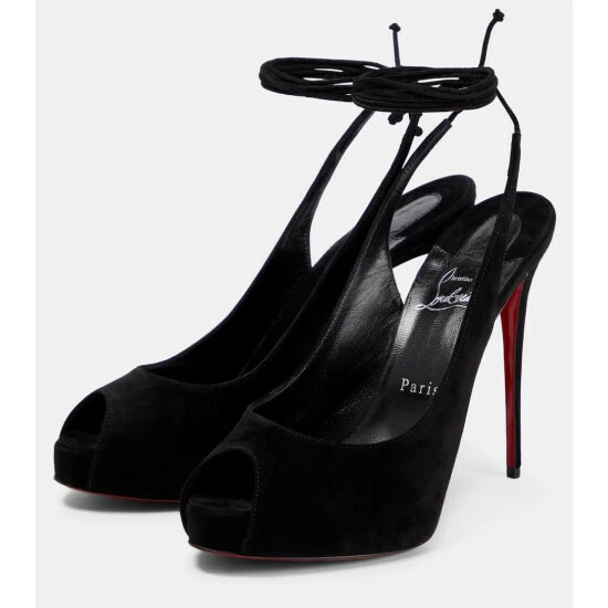 Christian Louboutin Lace Up NVP Suede Peep-toe Pumps 4 Christian Louboutin Lace Up NVP Suede Peep-toe Pumps - Image 4