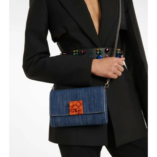 Christian Louboutin Carasky Denim And Leather Clutch 1 Christian Louboutin Carasky Denim And Leather Clutch