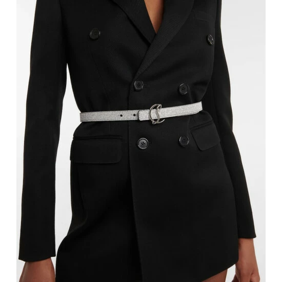 Christian Louboutin Glitter Logo Leather Belt 1 Christian Louboutin Glitter Logo Leather Belt